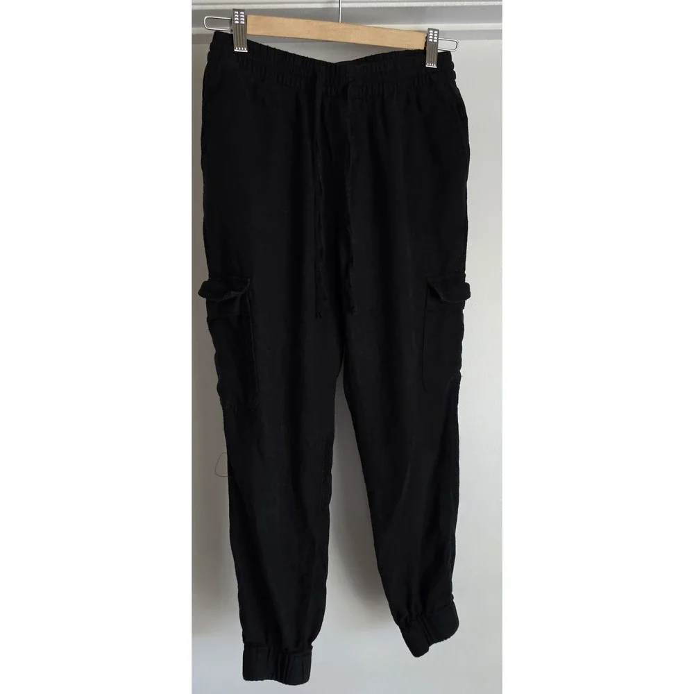 Banana Republic Cargo Pants XS Petite Black Solid Casual Linen Women Trousers